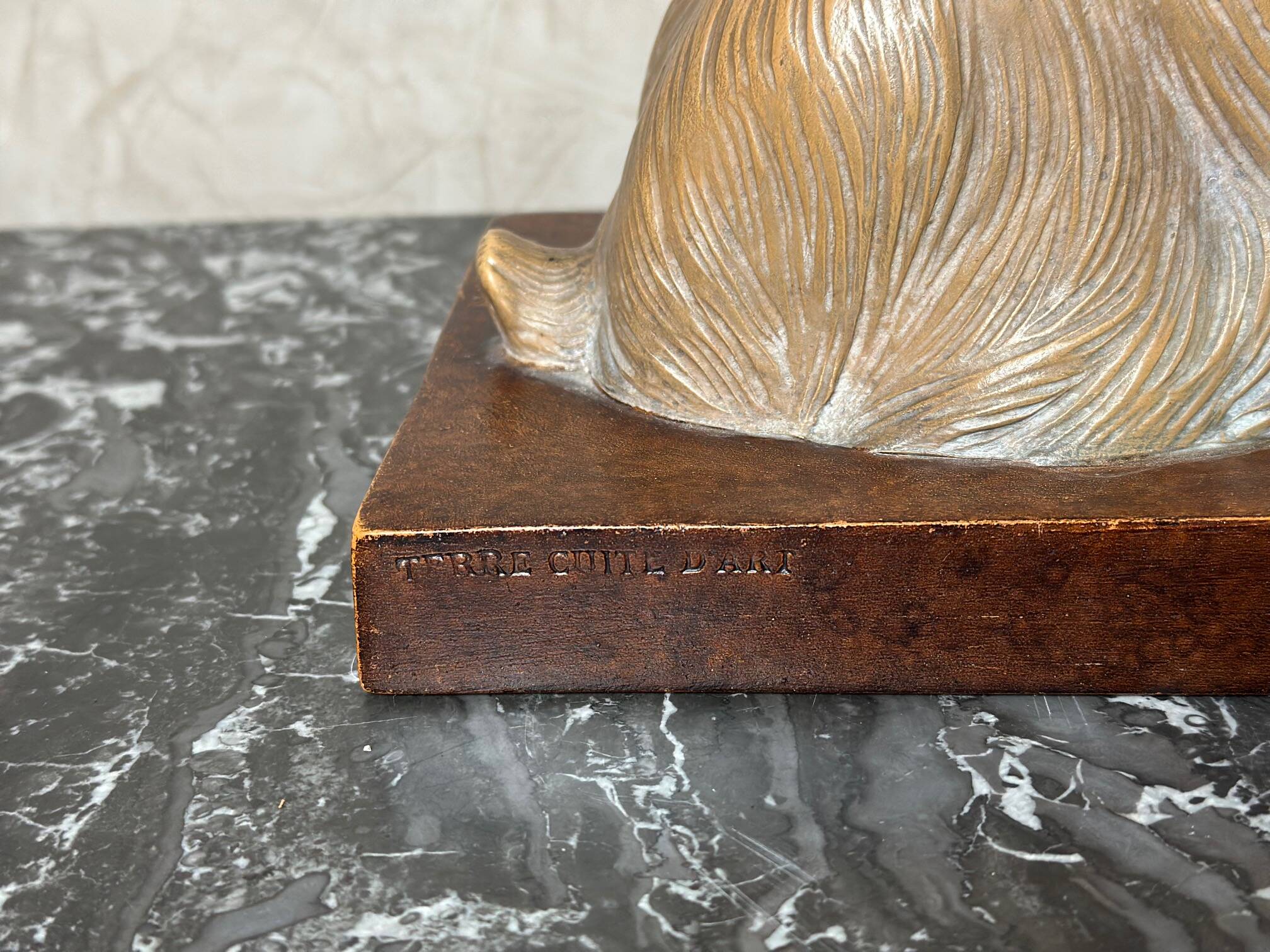 Terracotta dog signed R. Pollin