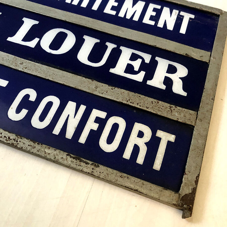 Vintage double-sided enamel plate 50's "Apartment for Rent - All Comfort"