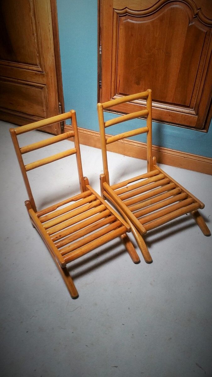 Paire de fauteuils de plage pliants art déco