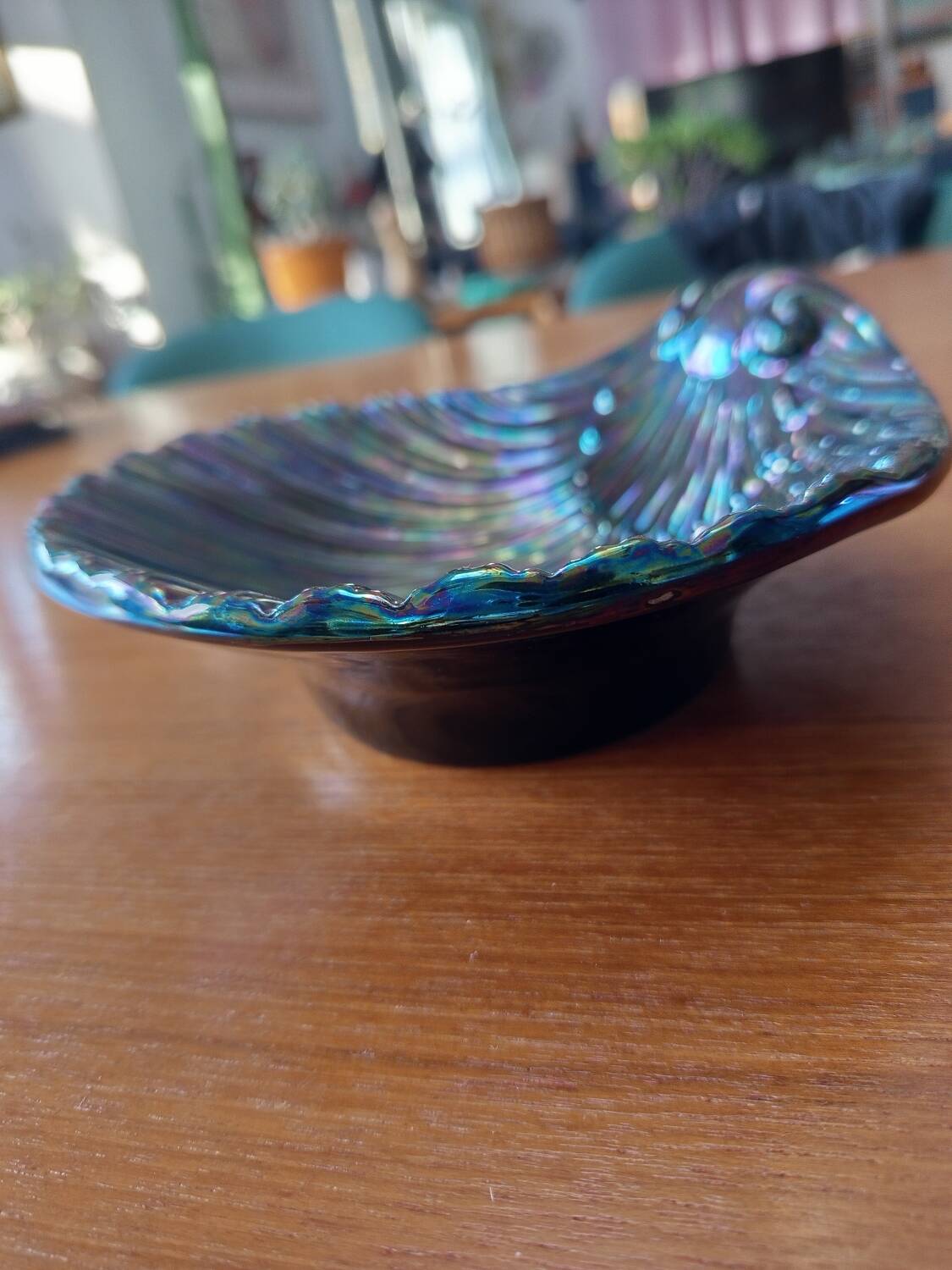 Iridescent seashell trinket tray