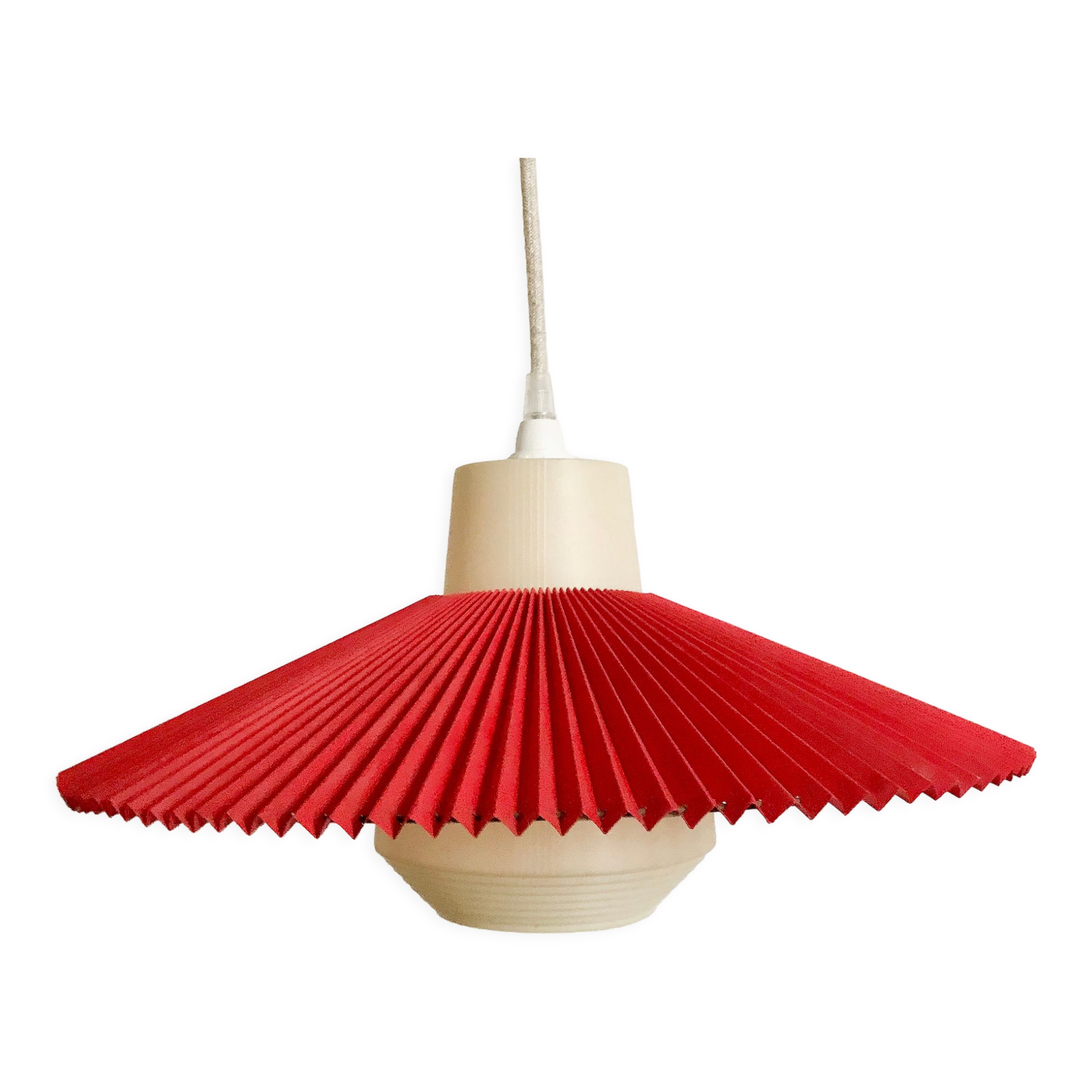 Suspension vintage en plastique rouge et beige
