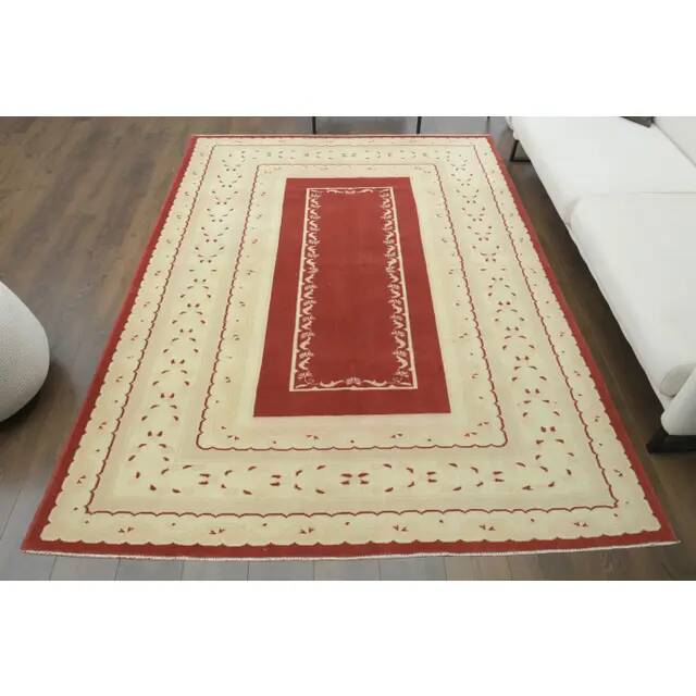 1970s Vintage Turkish Oushak Handmade Wool Cotton Beige Area Rug 194x263