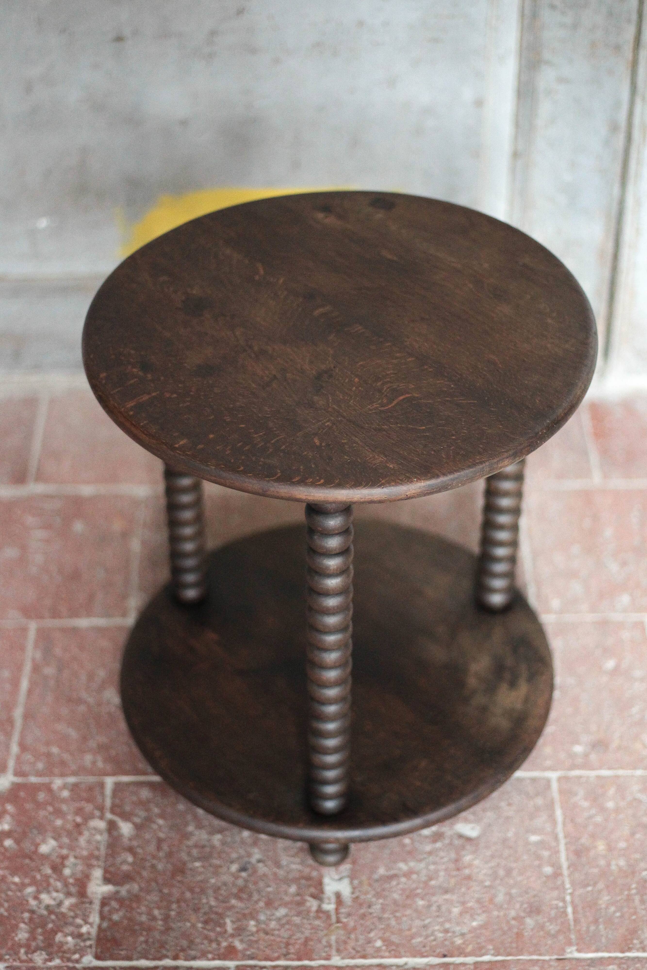 Turned wood coffee table, wooden side table, bedside table.