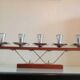 Five-head chandelier in teak and chrome metal Scandinavian style / vintage 60s-70s