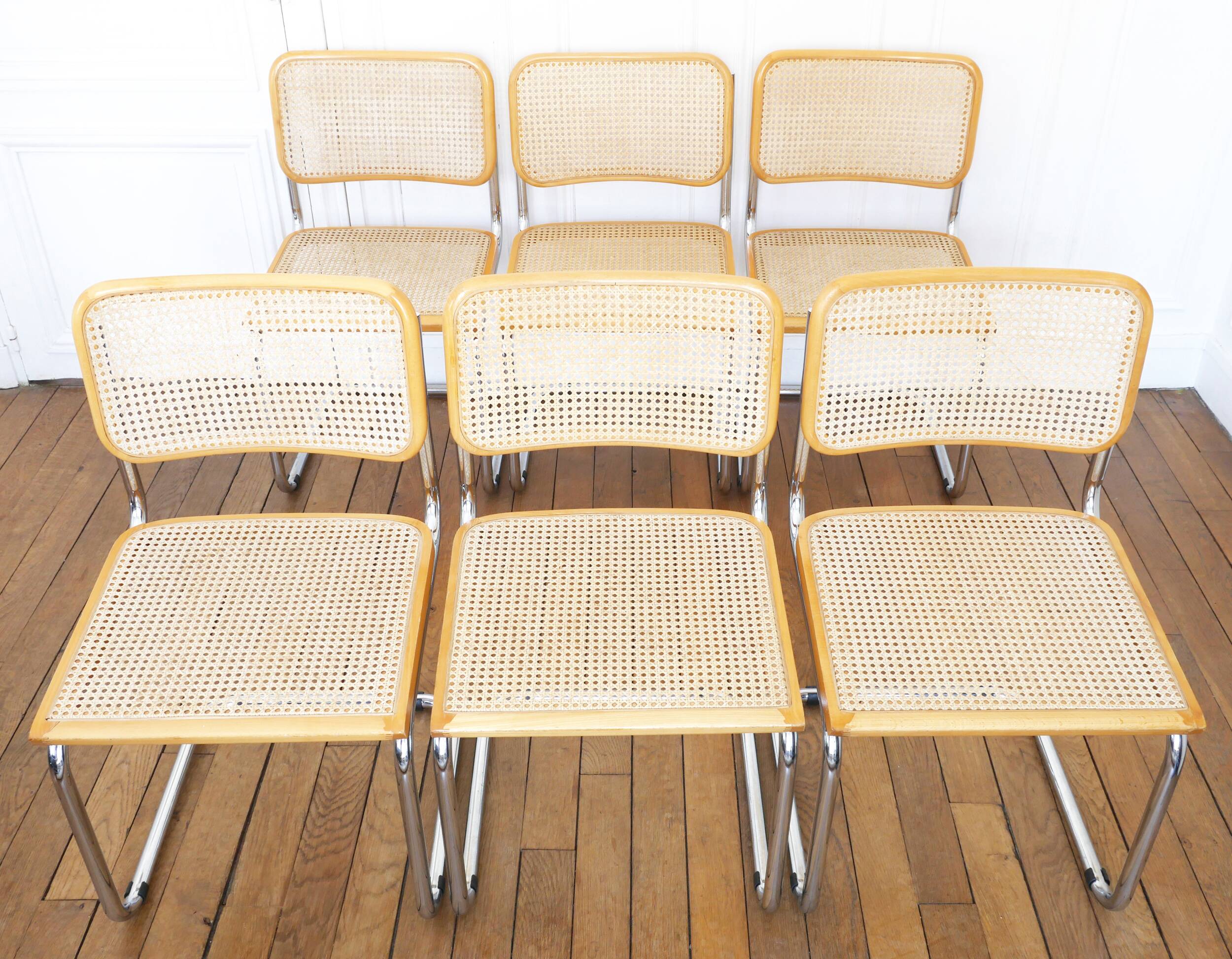 6 Cesca B32 Breuer Chairs Made in Italy - Seat caning redone