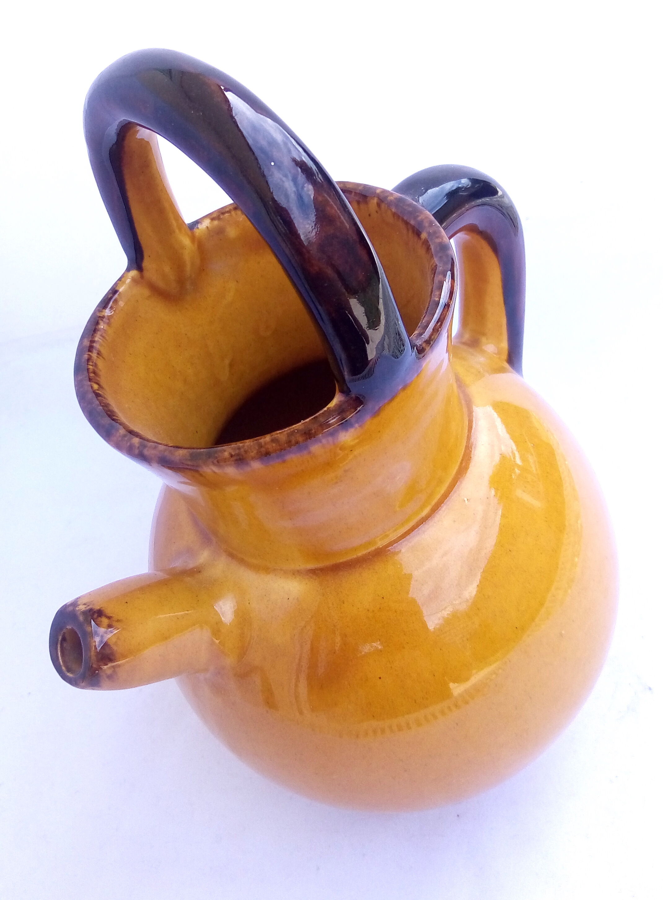 Ochre ceramic jug gargoulette