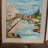 Rare oil painting Giuseppe Serafini view of the Arno Montelupo Fiorentino 1962