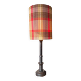 Lampe en bois massif et abat-jour fait main, années 40