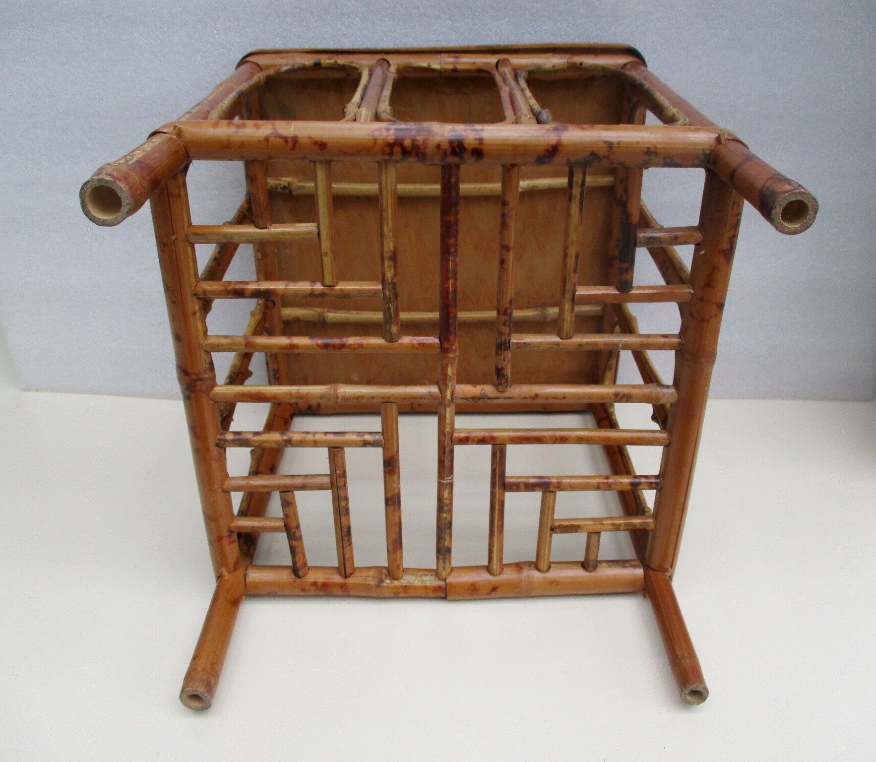 Vintage bamboo coffee table. Marquetry top