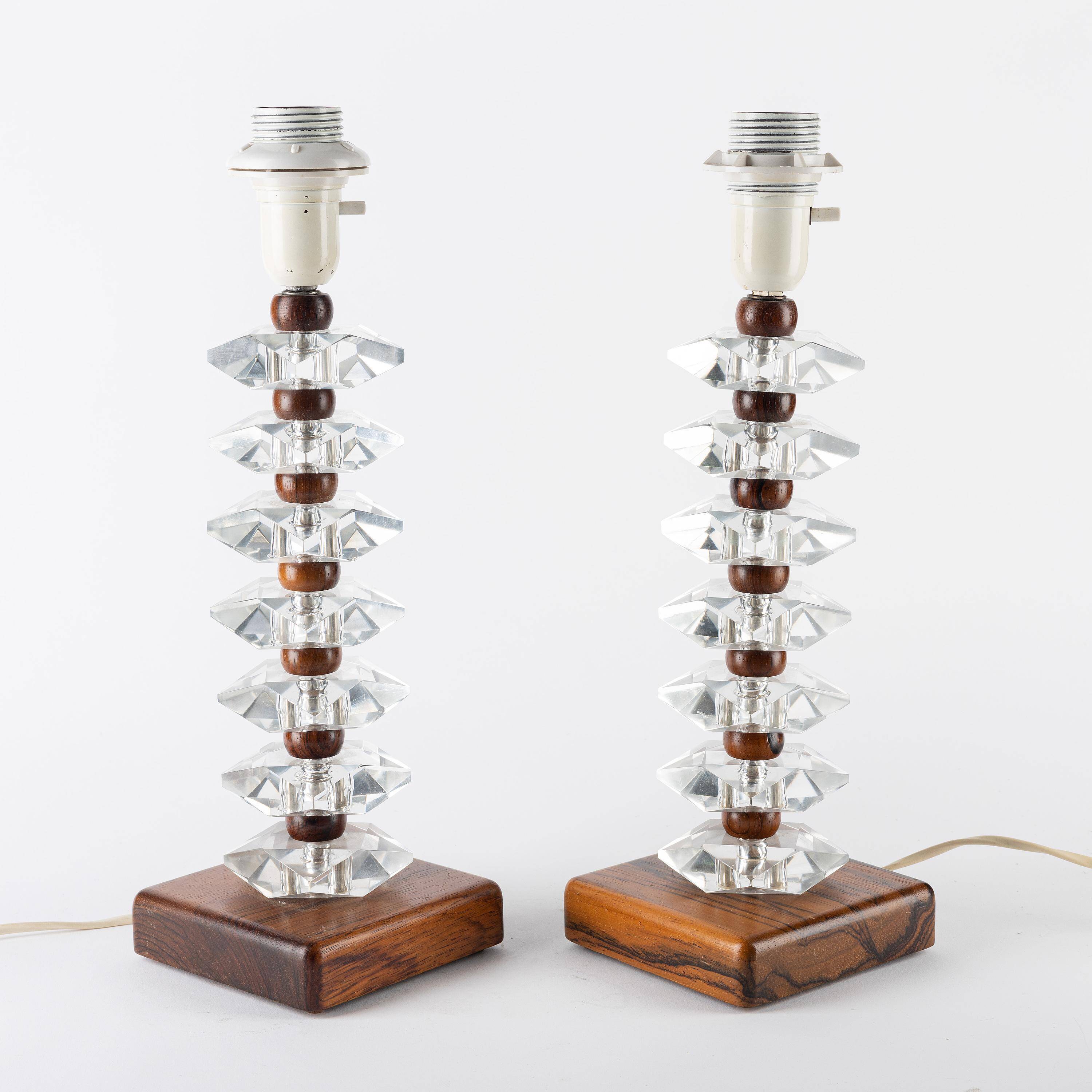 Lampe de bureau en bois de rose et verre par Orrefors, Suède, 1960