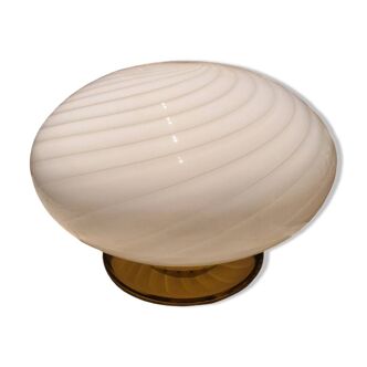 Grande lampe de table ou de plafond en forme de globe blanc tourbillonnant en verre de Murano, décoration d'intérieur vintage italienne MCM Applique murale moderne à encastrer du milieu du siècle