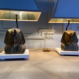 Paire de lampes vintages en bronze doré, visage de pharaon, 1970