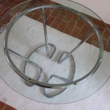 80s space age round chrome and glass table