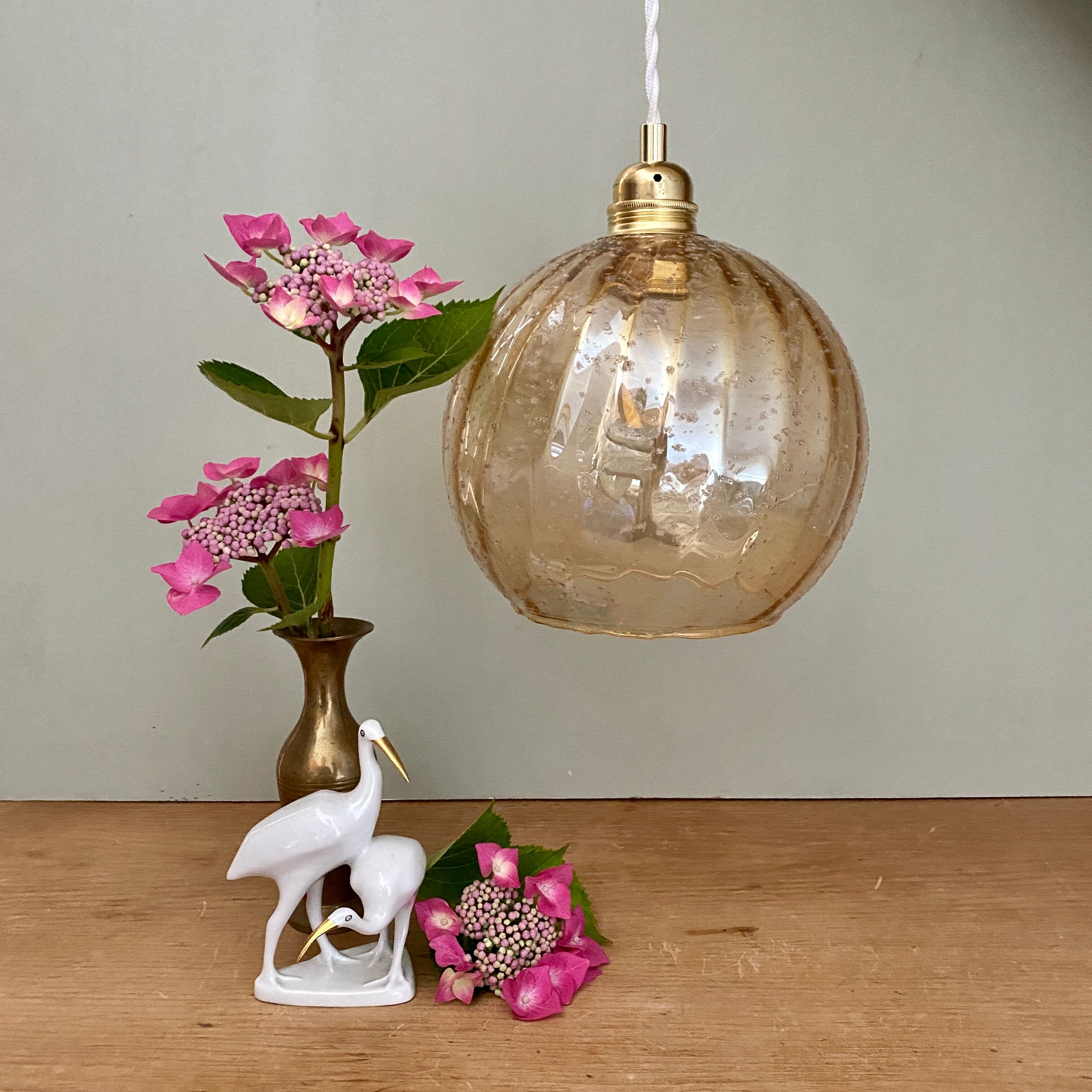 Vintage globe pendant lamp in amber glass