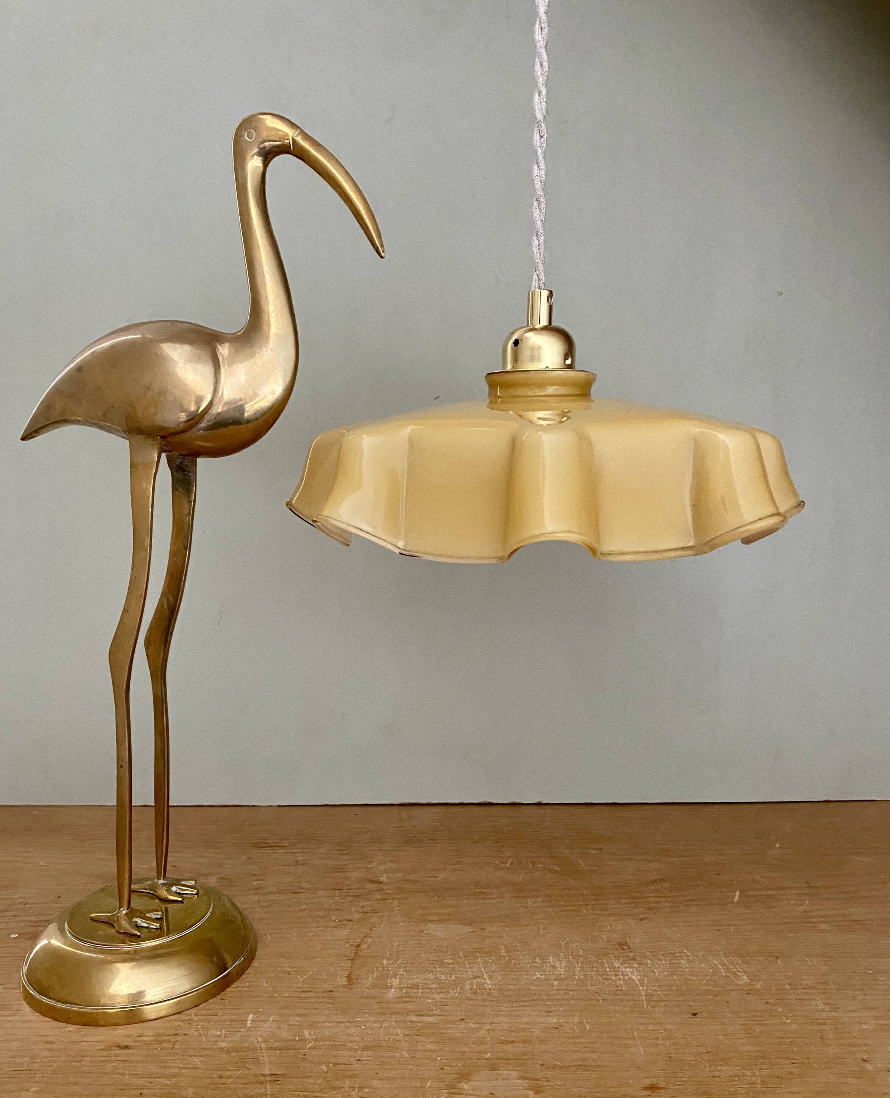 Pendant lamp with old yellow opaline lampshade