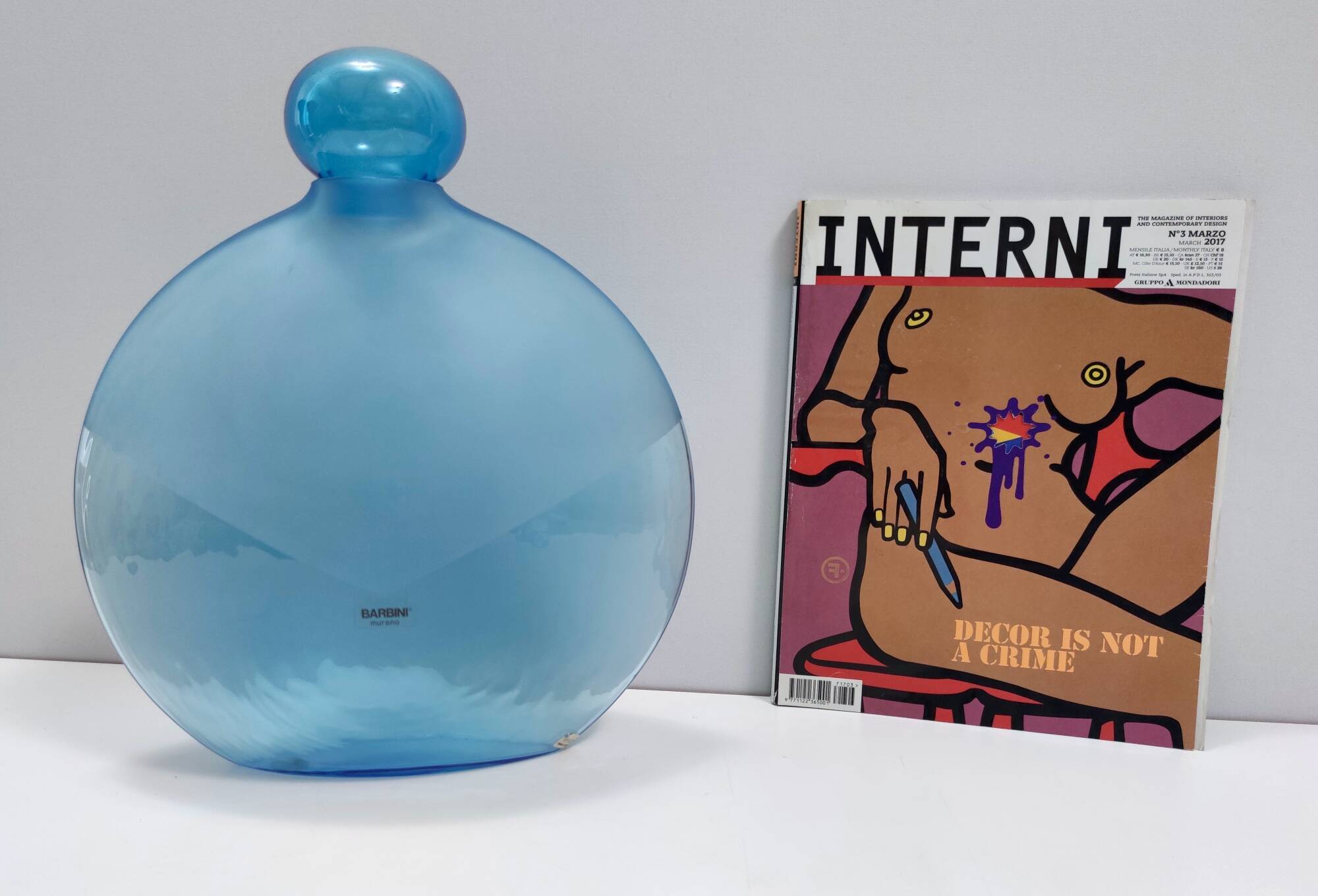 Round Cyan Murano Glass Bottle by Alfredo Barbini, Italy, 1980s