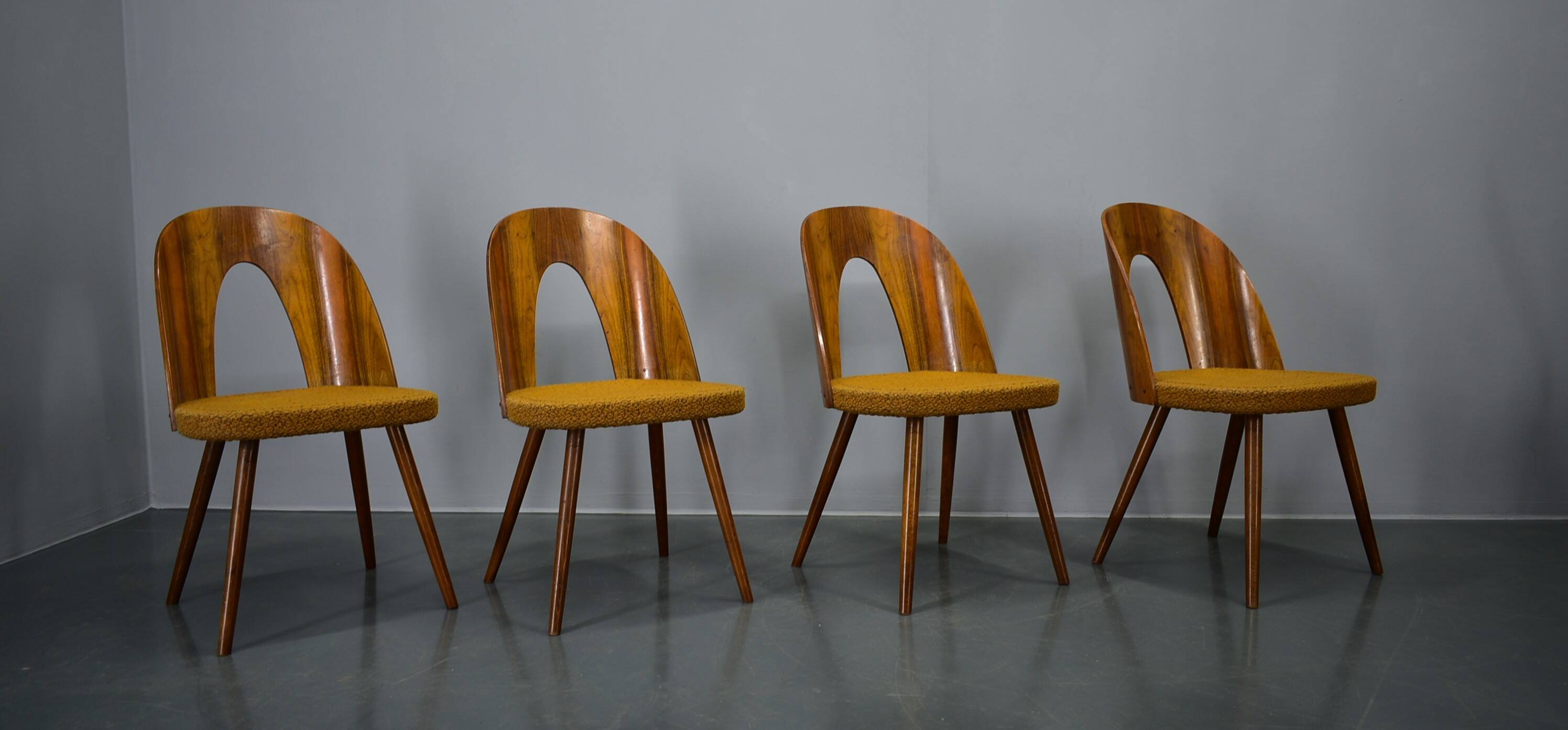 1960s Antonin Suman set of four dining chairs in walnut finish, Czechoslovakia