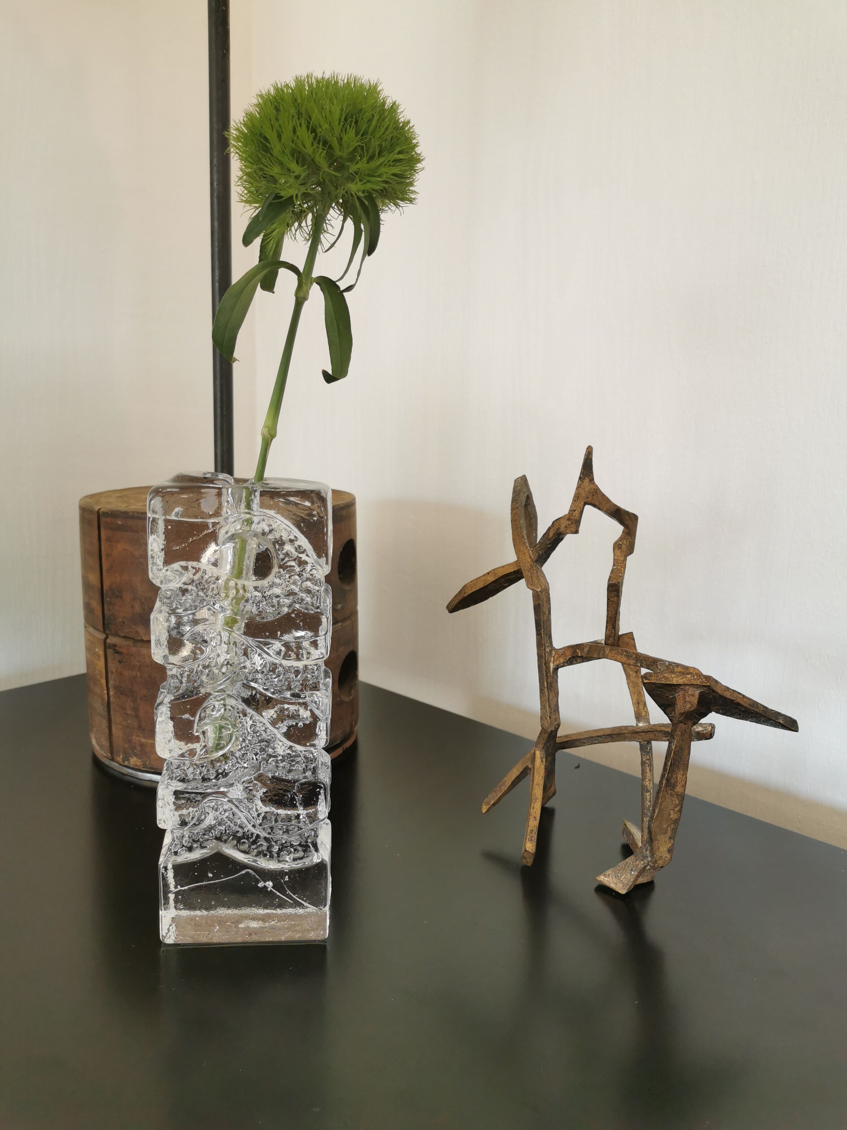 Vase pique fleur bougeoir en verre  style brutaliste Vintage