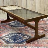 English teak coffee table with glass and tiled top - 1970s work
