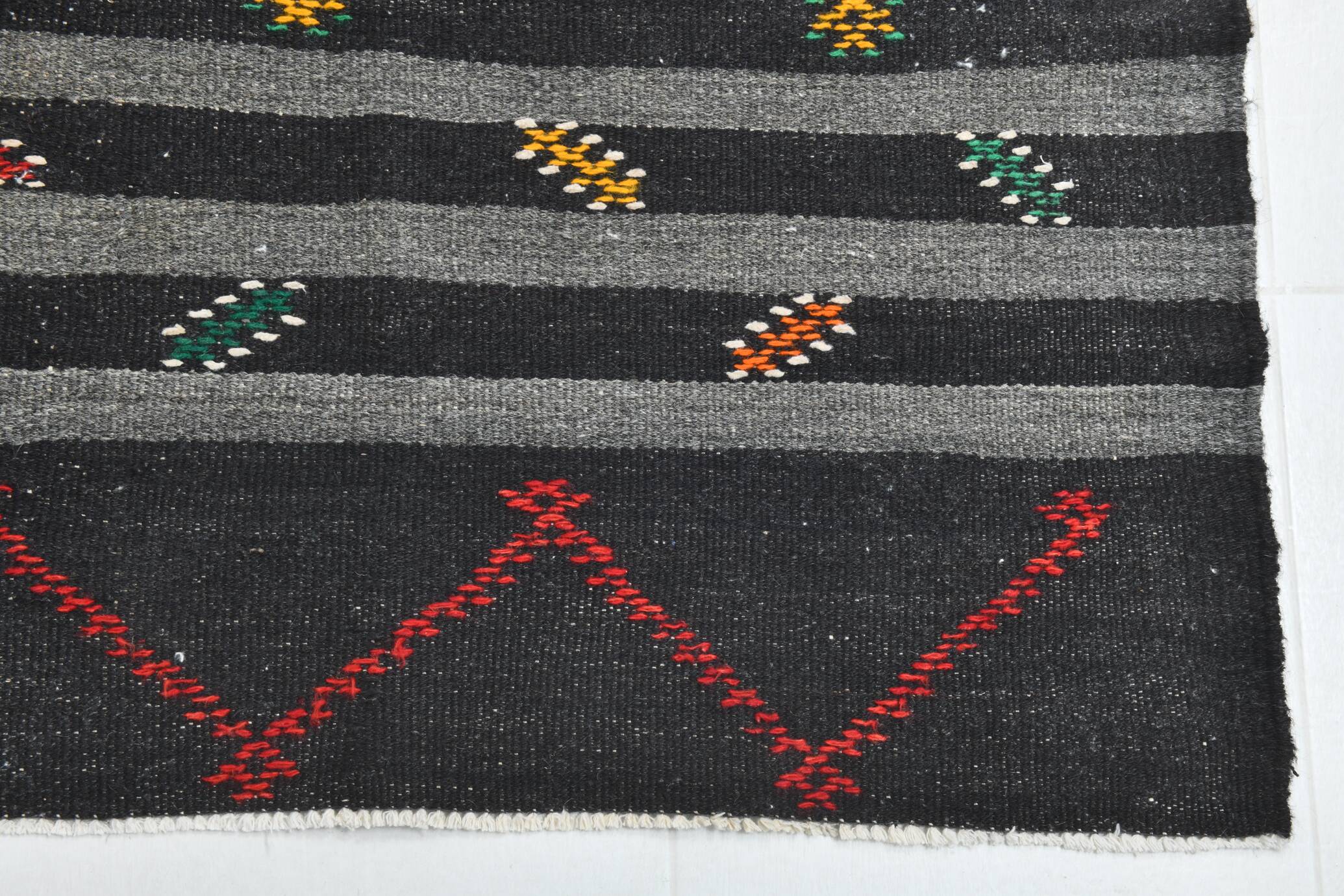8x11 Gray & Black Striped Pattern Turkish Kilim Rug, 235x337Cm