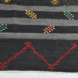 8x11 Gray & Black Striped Pattern Turkish Kilim Rug, 235x337Cm