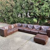 Modular sectional soft dark brown leather sofa by Arflex, Italy 1970