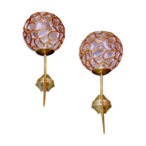Paire d'appliques, globe en verre ambré texturé de Murano, Doria Leuchten, milieu du 20e siècle