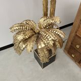 Large brass palm tree floor lamp with 3 trunks