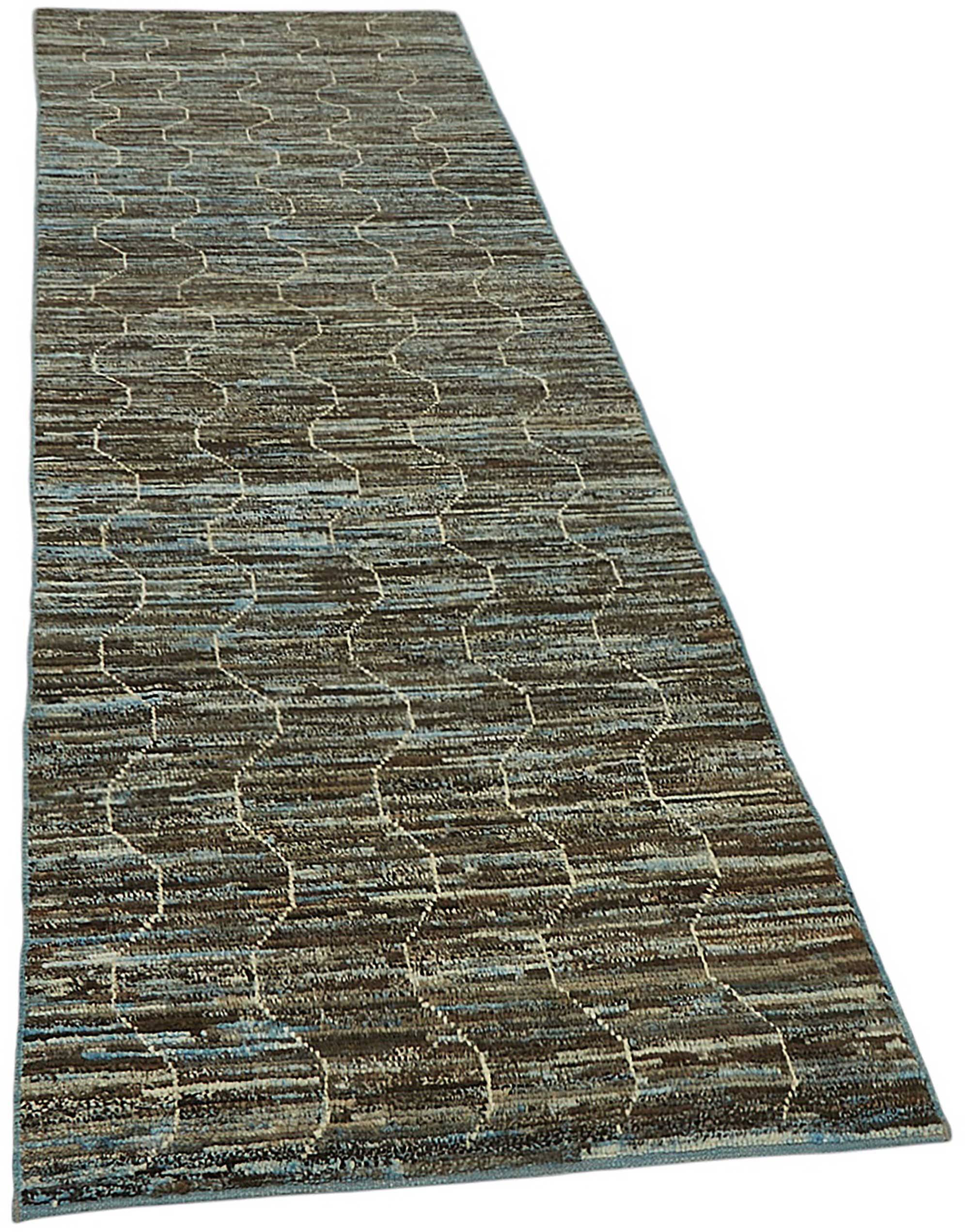 Hand-Knotted Tribal Unique 91 cm x 341 cm Blue Wool Runner Carpet