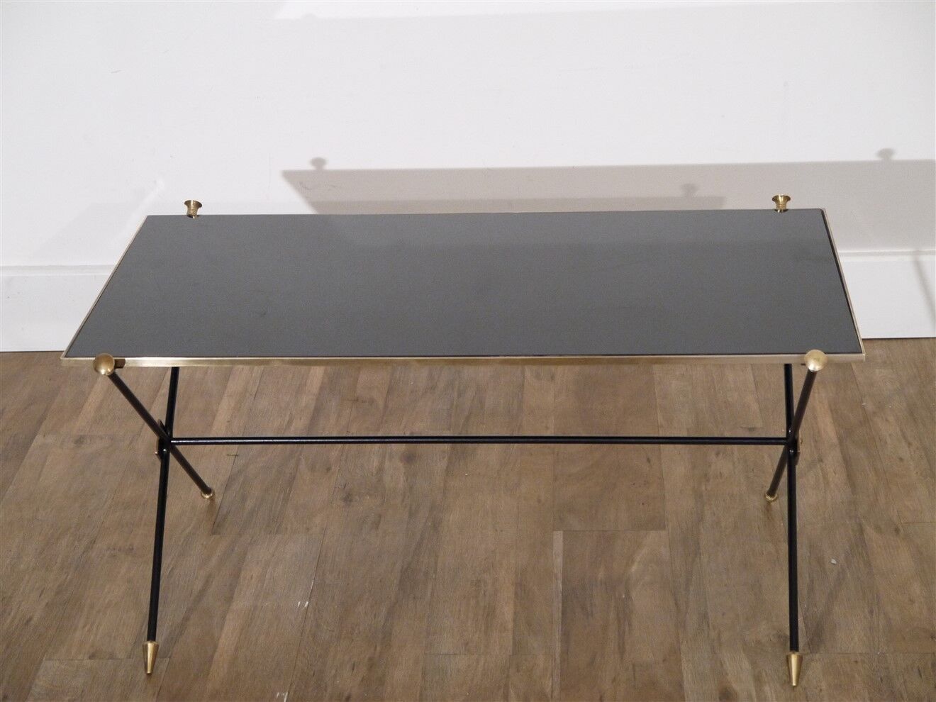 coffee table in metal, brass and glass, 1970