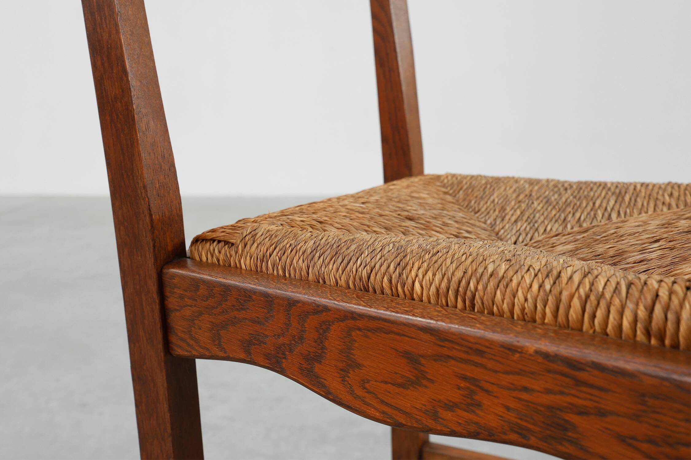Mid-Century Brutalist Oak and Wicker Chair, Belgium, 1960