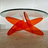 Geometric coffee table glass and orange plexi design 70s Space vintage age