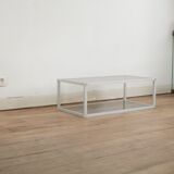 Aluminium coffee table and smoked glasses, France, circa 1980