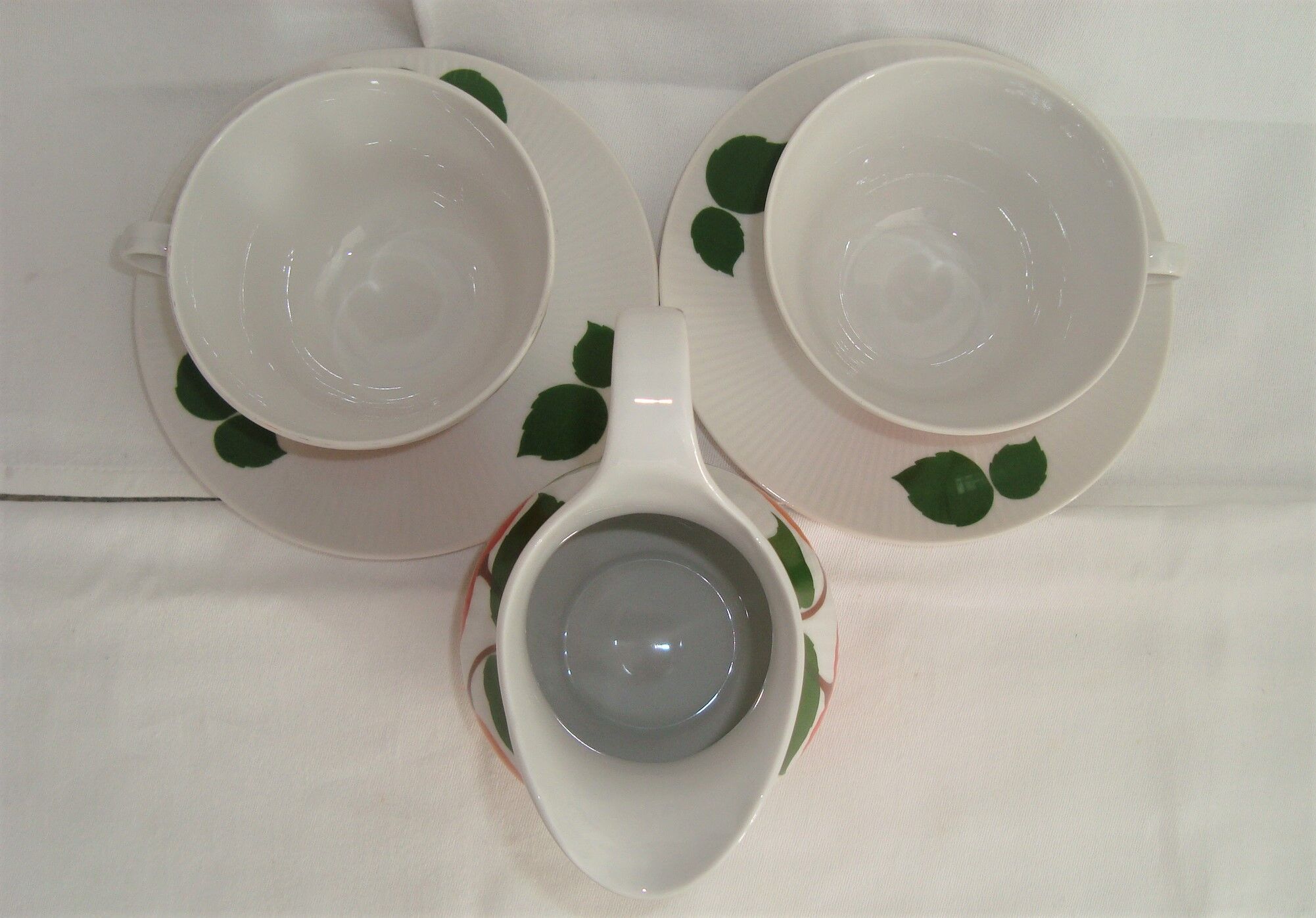 Duo cups and milk pot porcelain bavaria orange and vintage green 70