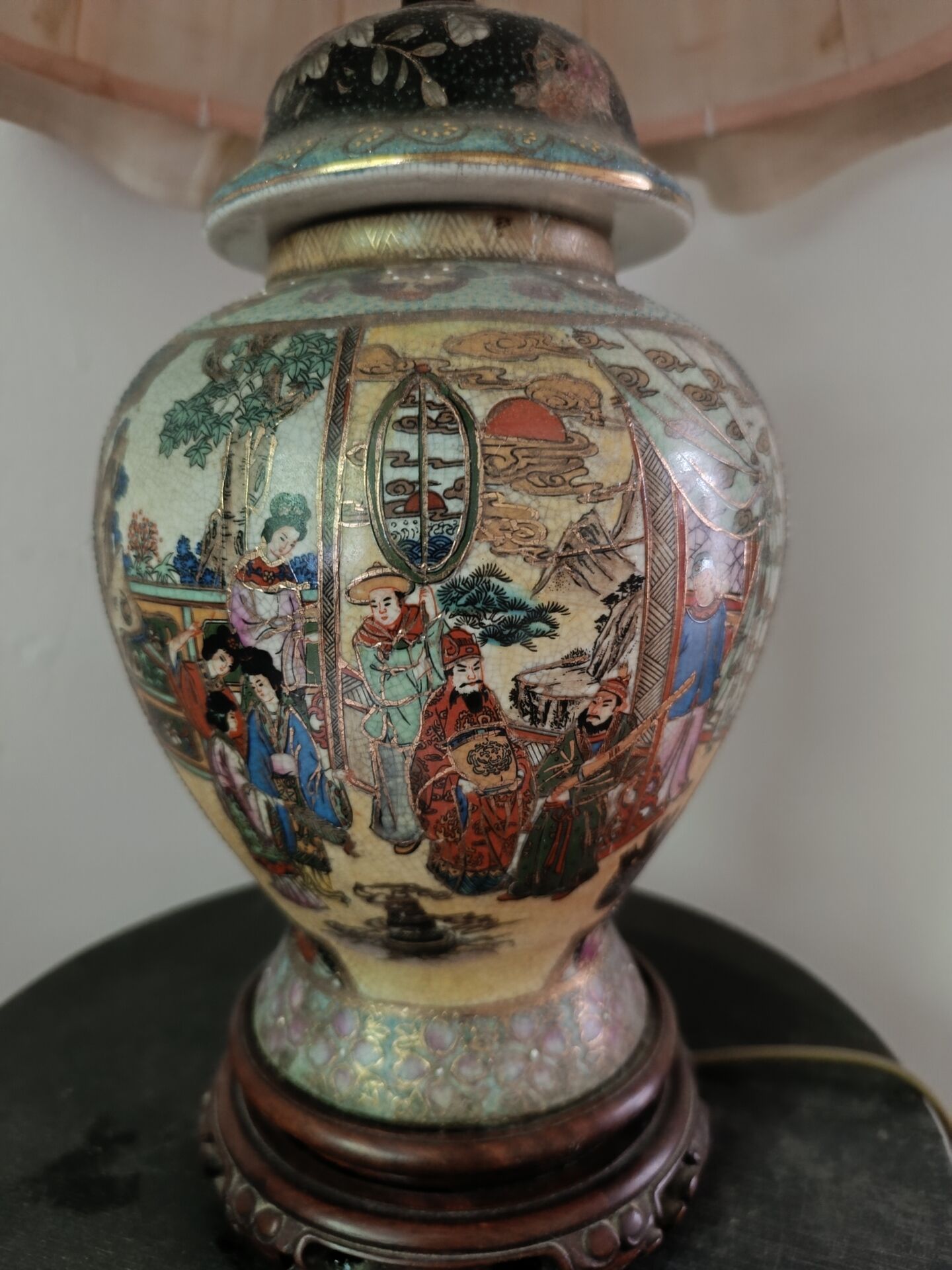 Asian lamp with draped shade