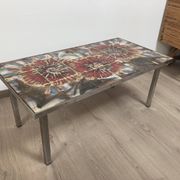 Vintage coffee table metal chrome annes 70 painted ceramic sign vallauris la grange