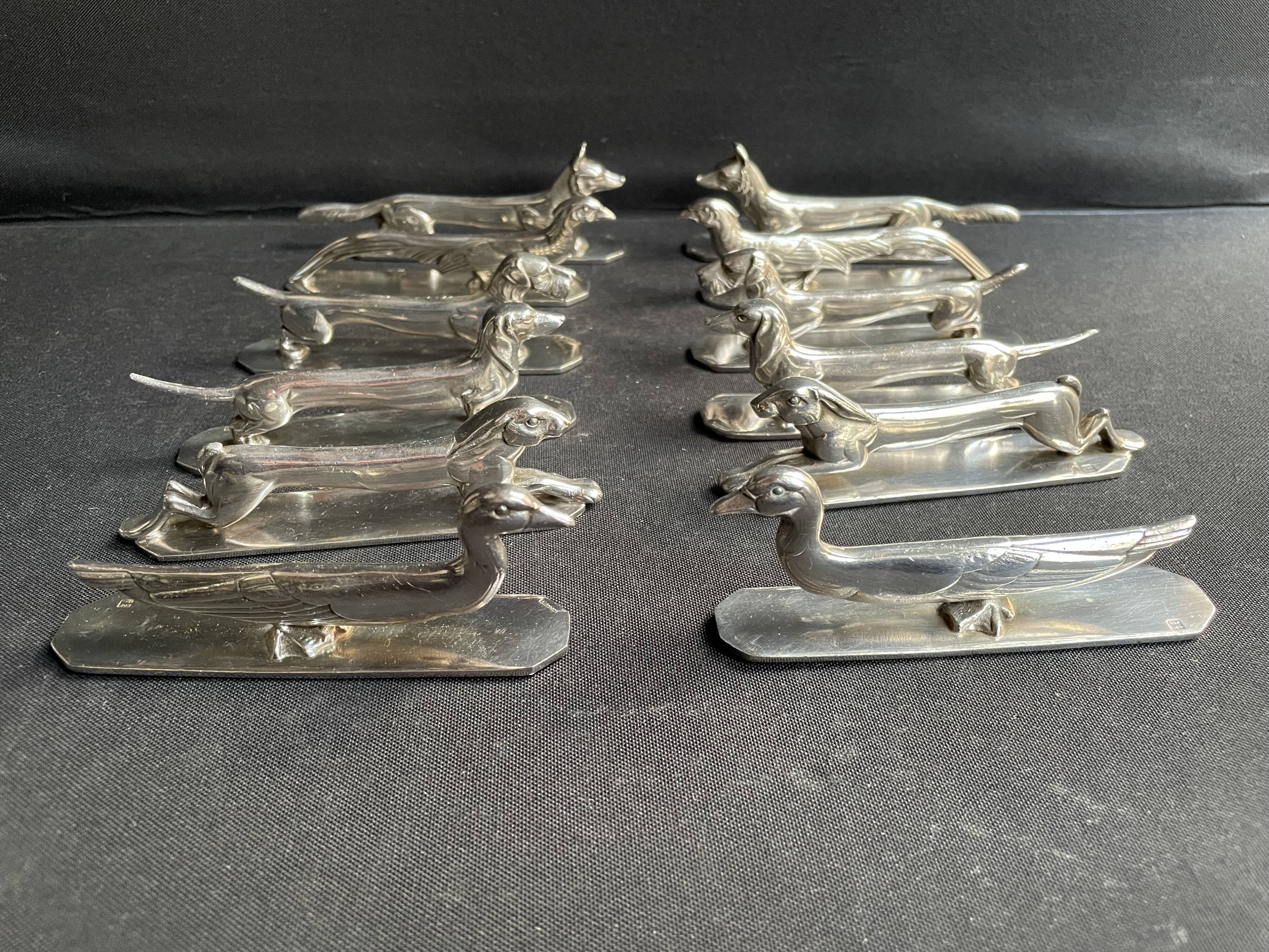12 “Modern Animals” knife holders – Silvered bronze – Art Deco
