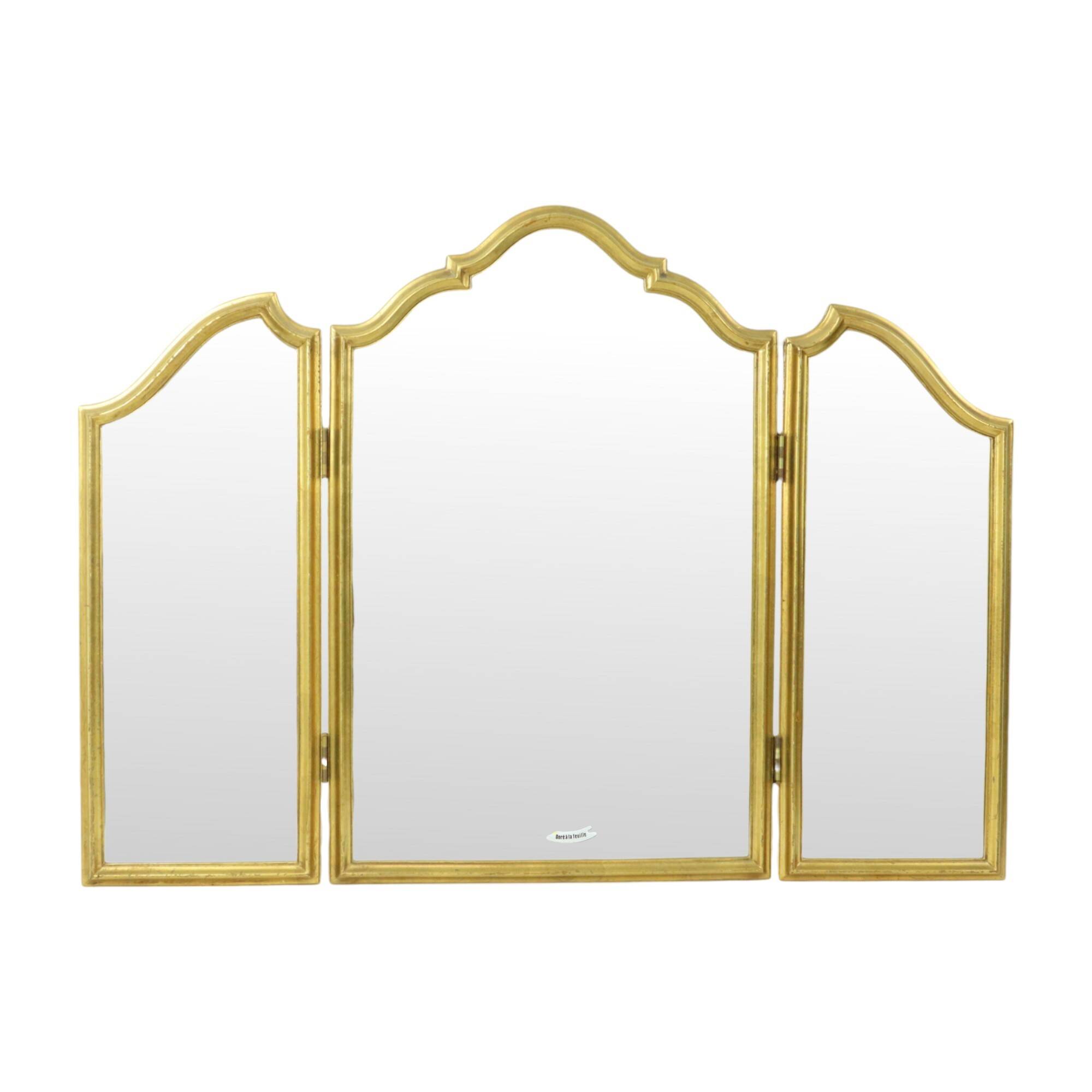 Vintage Triptych Mirror Gold Leaf Gilded Hollywood Regency 86cm