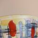 60s enamelled cone vase with fish decor, Vallauris signed Mj