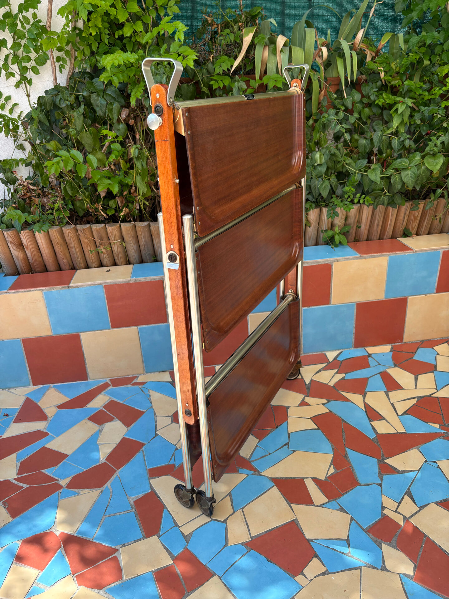 Folding serving table Textable on wheels platex