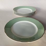 6 flat plates Villeroy & Boch Mettlach celadon green and vintage gold 1960s