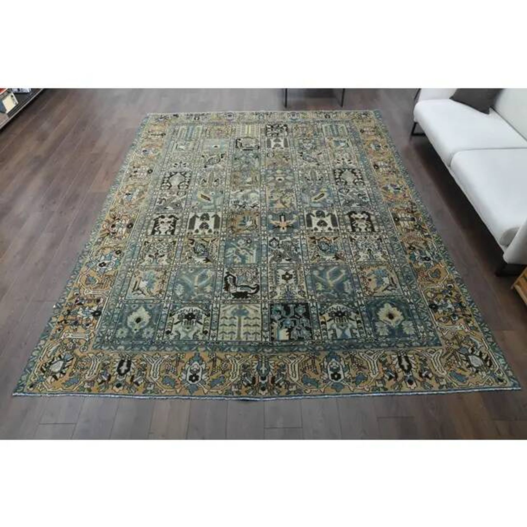 1970s Vintage Persian Handmade Wool Cotton Light Brown Area Rug 272x338