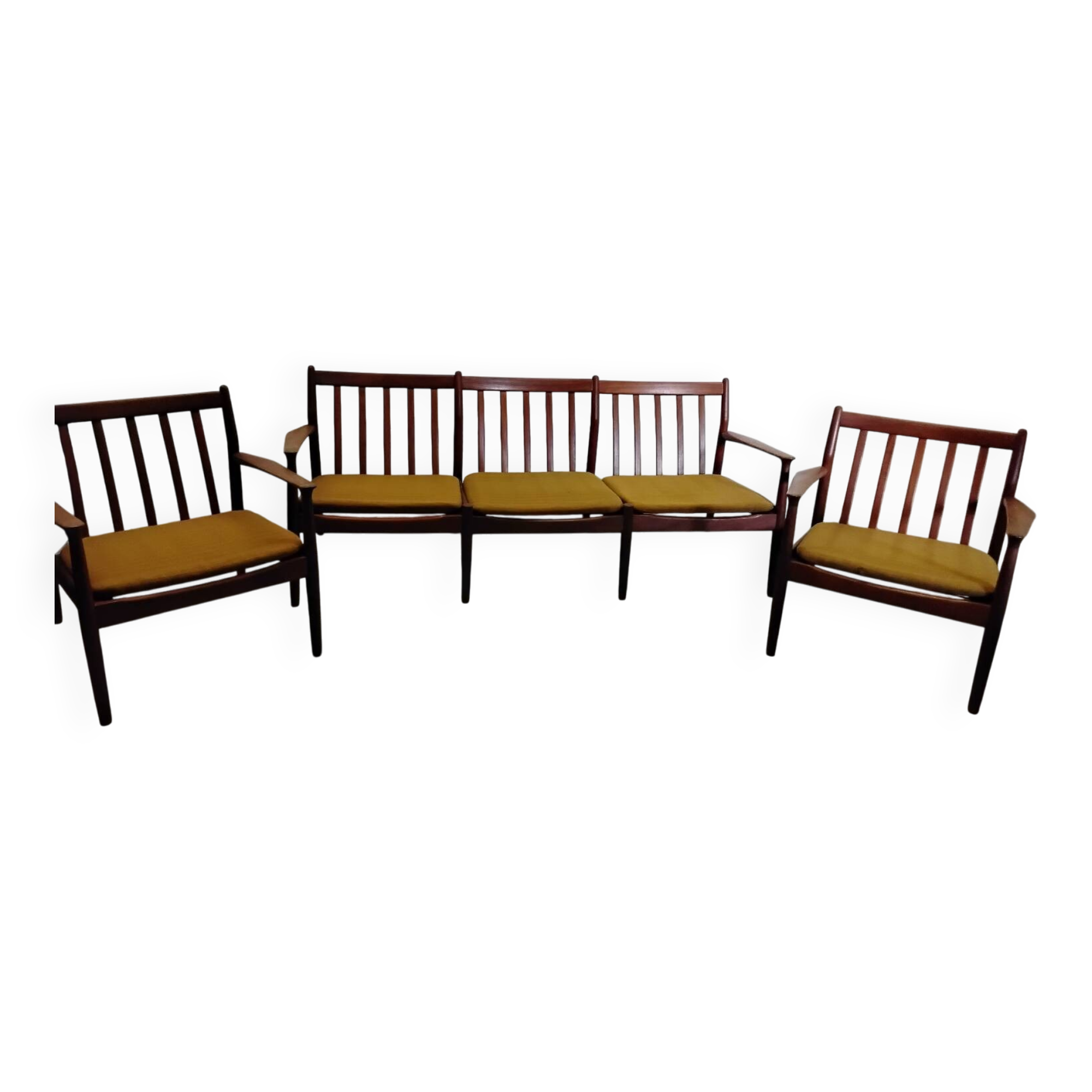Vintage Scandinavian bench and armchairs for Glostrup 1960