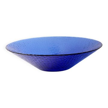 Bol en verre cobalt bleu des années 50 : grand centre de table Arcoroc France