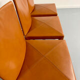 4 camel leather chairs, postmodern design by Paolo Piva for B&B Italia Arcadia.