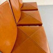 4 camel leather chairs, postmodern design by Paolo Piva for B&B Italia Arcadia.