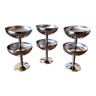 6 Coupes glaces dessert inox vintage année 70-80, forme ronde