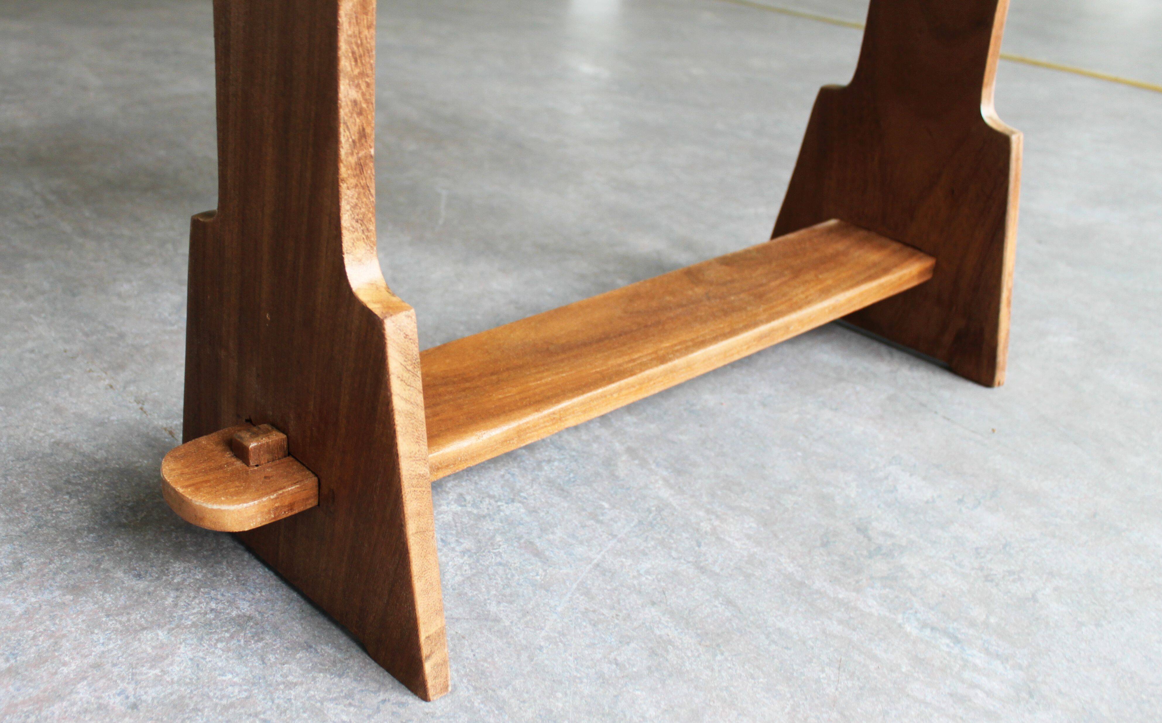Brutalist side table in exotic wood, 50s.
