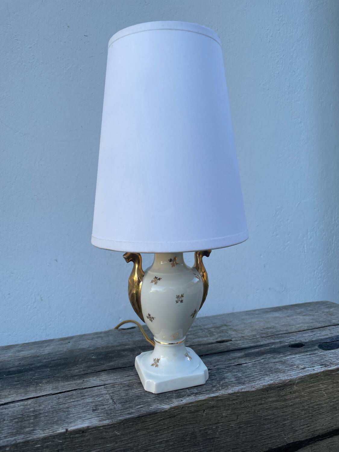 White and gold Limoges porcelain lamp