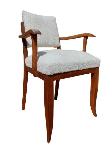 Fauteuil bridge en hêtre teinté teck et tissu bouclette